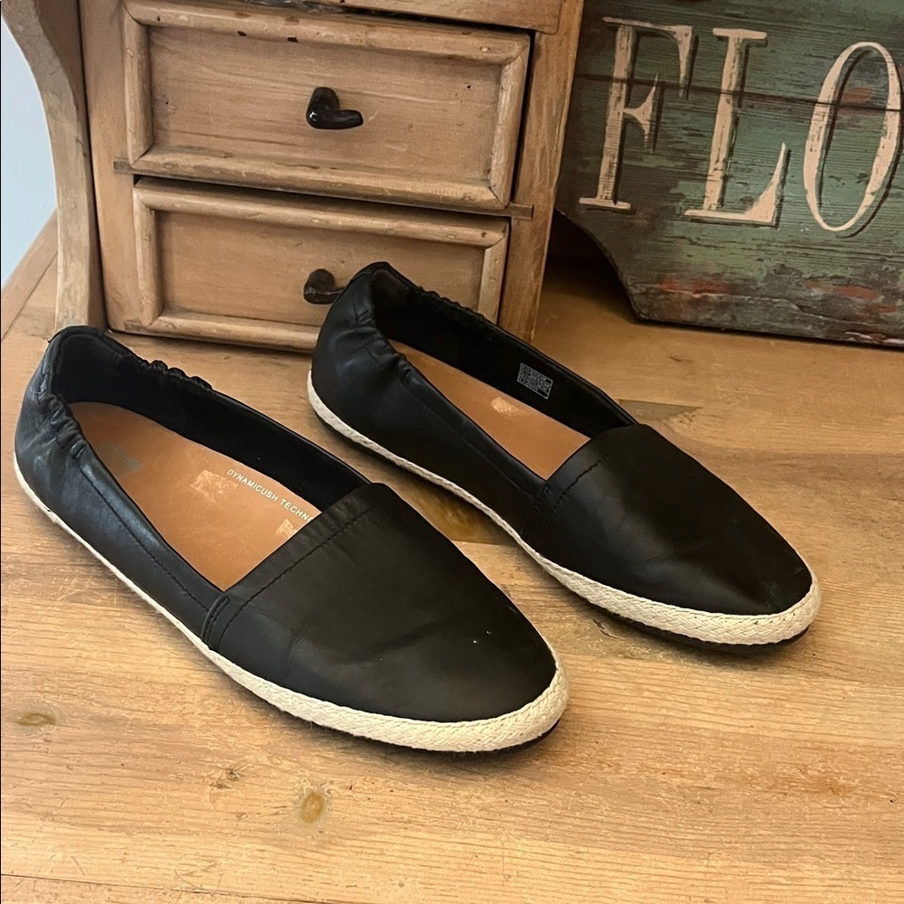 FitFlop Siren Espadrille Flats Black Leather Slip On Jute Detail Size 7.5